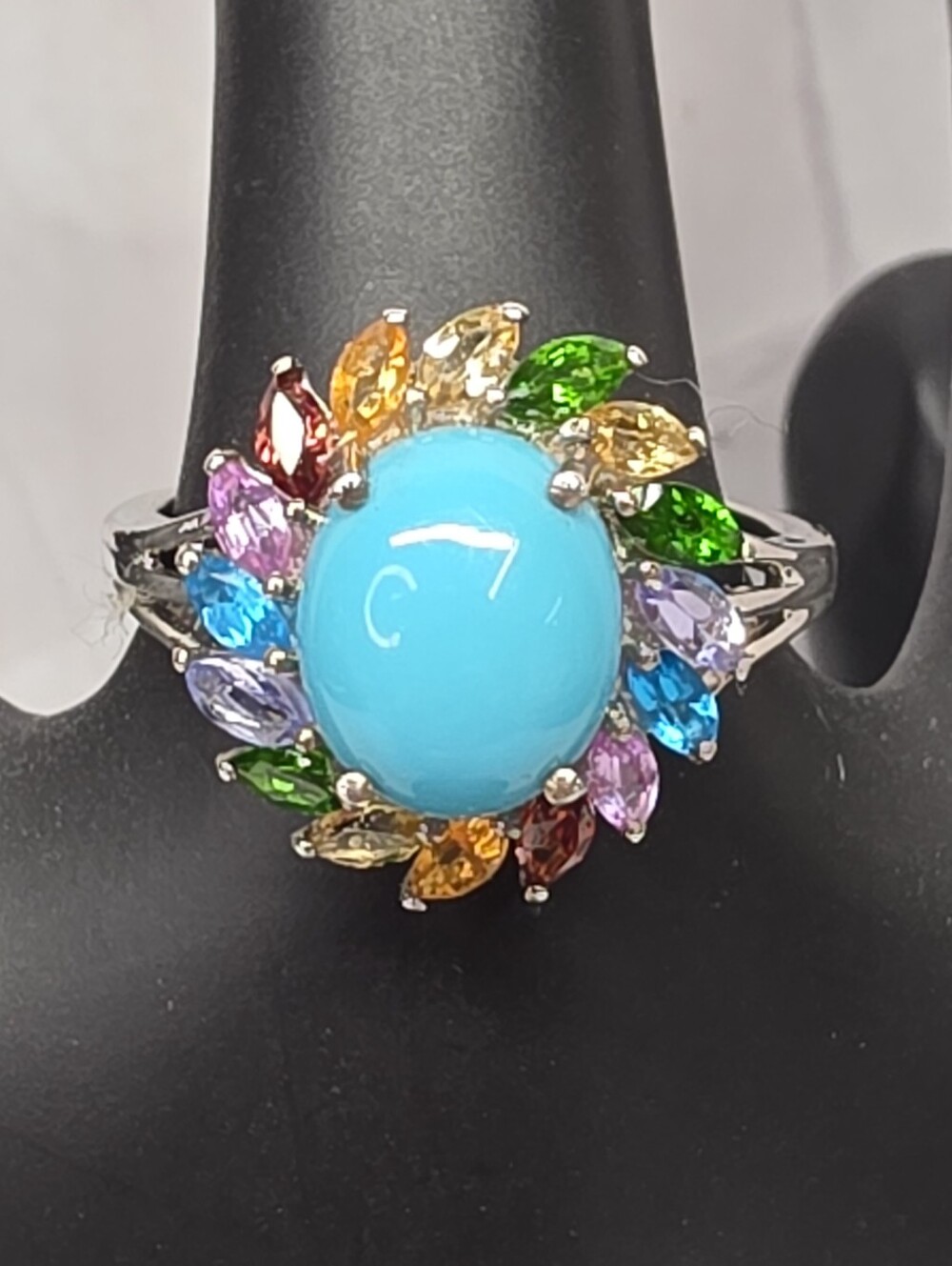 D’Joy 925 Sterling Sleeping Beauty Turquoise Multi Gem Ring Sz 10